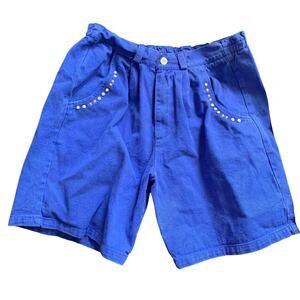 Dash Wear Purple Studded Denim Shorts 100% Cotton Sz SMALL Vintage 90s Elastic